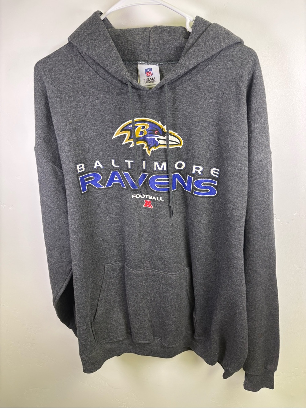 NFL BALTIMORE RAVENS HOODIE PULLOVER SWEATSHIRT MEN XL  GRAY PURPLE COTTON POLY